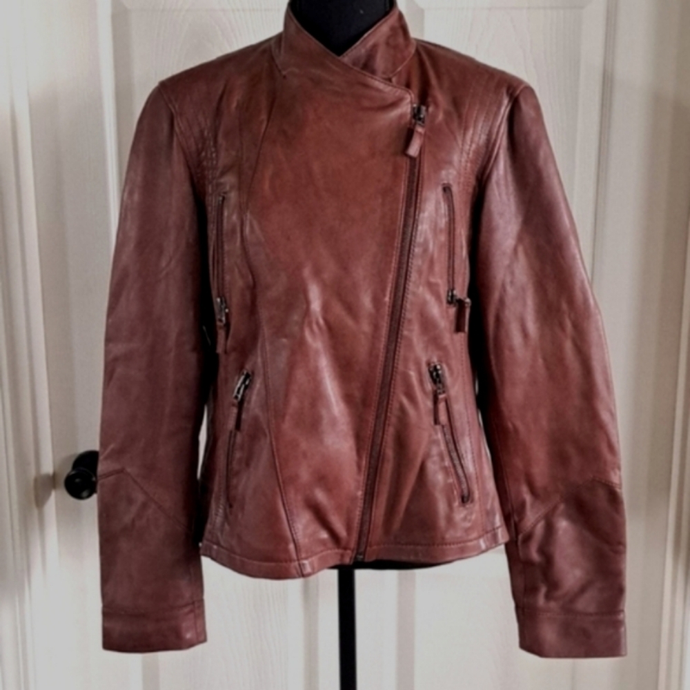 Wilson Leather Soft Lightweight Zip up Biker Moto Brown Structured Jacket